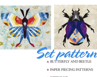 Beetle pattern /  Butterfly pattern / Set quilt block beetle / PDF pattern / Paper piecing quilt pattern / Modern Quilt