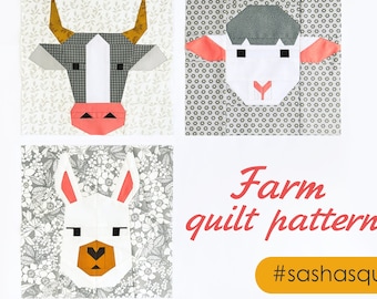 Cute Farm Animals / Set of 3 animal patterms / Cow / Sheep / Llama / FPP quilt patterns / PDF pattern / Foundation Paper Piecing / My zoo