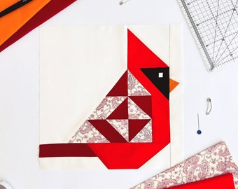 Cardinal quilt pattern / PDF pattern / Foundation Paper Piecing / FPP Pattern / Bird