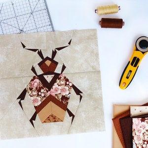 Quilt block brown beetle / Beetle pattern / PDF patterns / Paper piecing quilt pattern