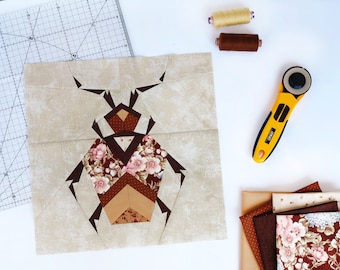 Quilt block brown beetle / Beetle pattern / PDF patterns / Paper piecing quilt pattern