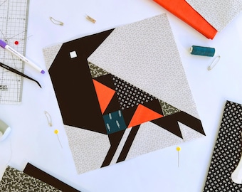 Modern Crow Quilt Block Pattern: Foundation Paper Piecing Halloween Design (PDF)
