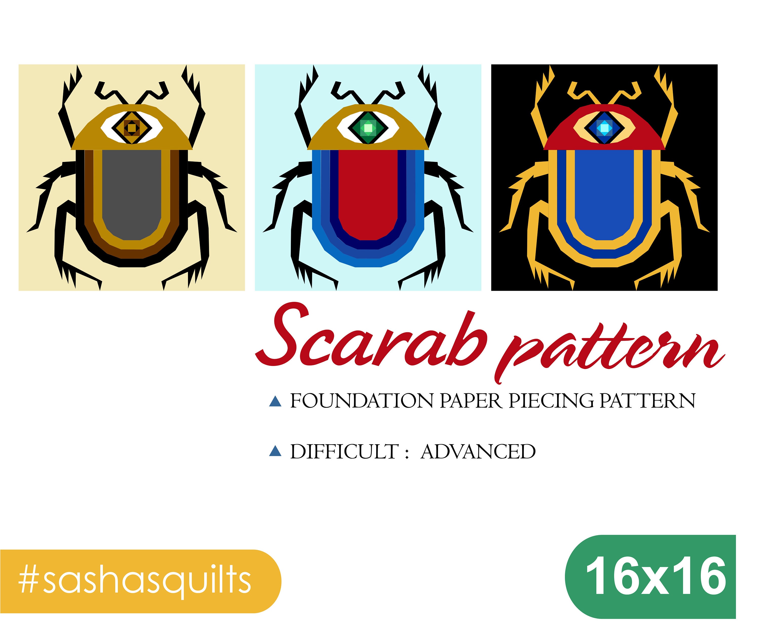 Printable Scarab Pattern Scarab Quilt Pattern / Beetle Pattern / PDF Pattern / Foundation Paper ...