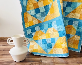 Ukraine hearts blanket / Patchwork quilt blanket / Blue and yellow color / Lovely gift / Rise of Freedom