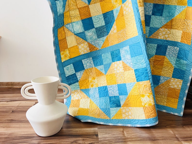 Ukraine hearts blanket / Patchwork quilt blanket / Blue and yellow color / Lovely gift / Rise of Freedom image 1
