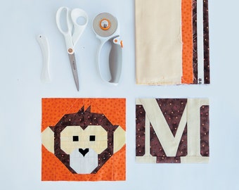 Monkey quilt pattern / PDF pattern / Foundation Paper Piecing / FPP Pattern / Animal faces / My zoo