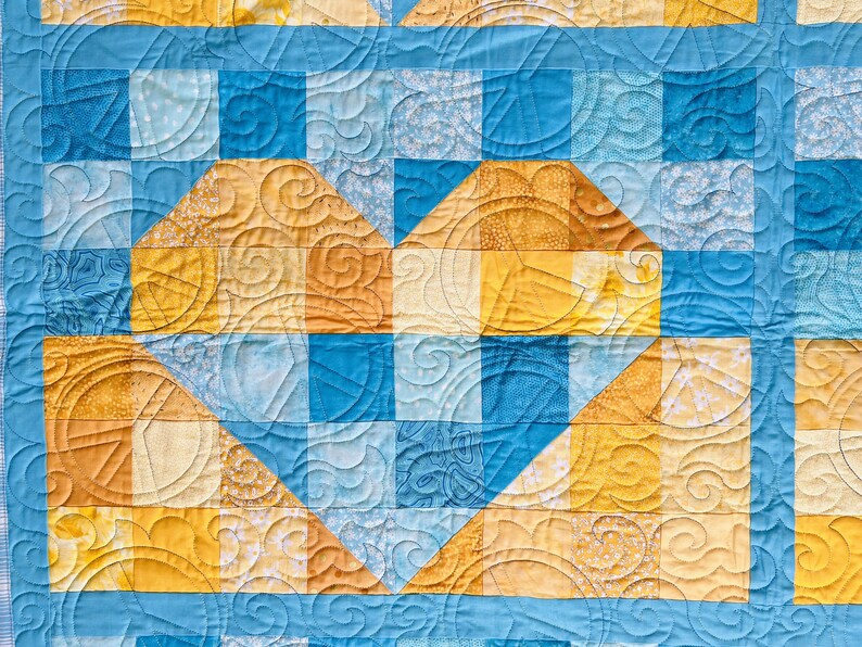 Ukraine hearts blanket / Patchwork quilt blanket / Blue and yellow color / Lovely gift / Rise of Freedom image 5