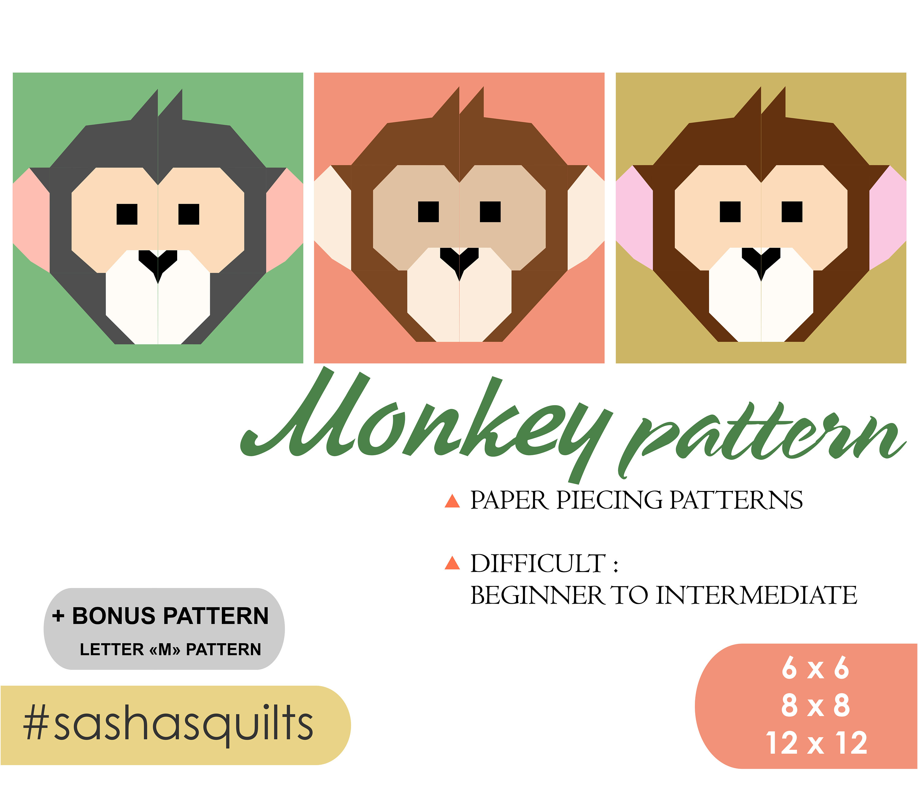 Monkey Quilt Pattern / PDF Pattern / Foundation Paper Piecing Etsy