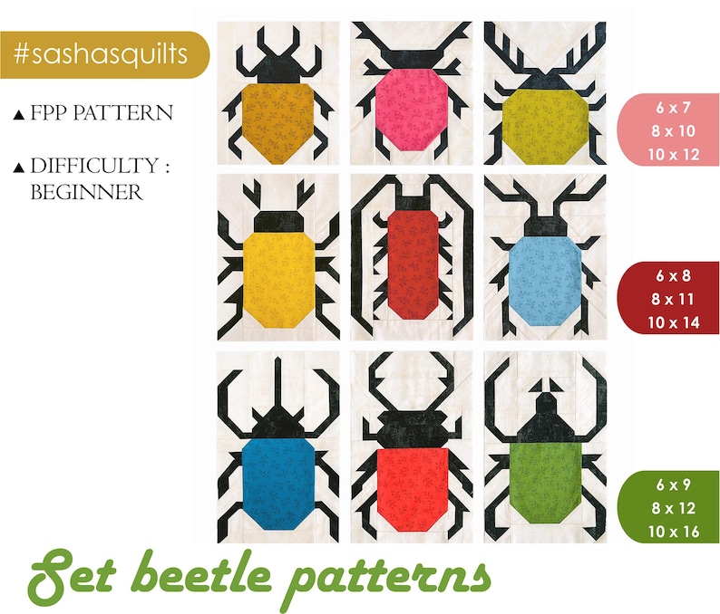 SET 9 Beetle Quilt Patterns / Beetle Quilt Block Pattern / PDF Pattern ...