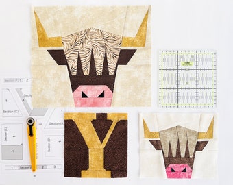 Yak quilt pattern / PDF pattern / Foundation Paper Piecing / FPP Pattern / Animal faces / Ox / My zoo