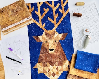 Christmas Deer quilt pattern / Big size / FPP Pattern / PDF