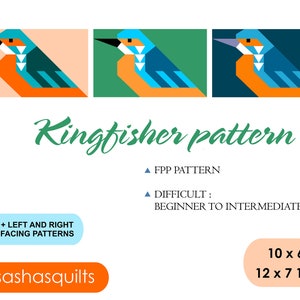 Kingfisher quilt pattern / Mini bird / PDF pattern / Foundation Paper Piecing / FPP Pattern image 2