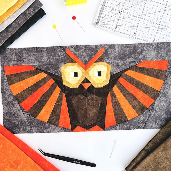 Owl pattern / Halloween quilt block / Paper piecing quilt patterns / Quilt block owl / PDF pattern