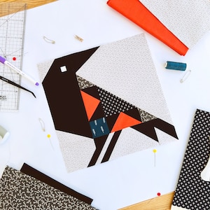 Modello moderno di corvo / Corvo / Modelli di quilt con patchwork di carta / Modelli di uccelli FPP / Modello PDF