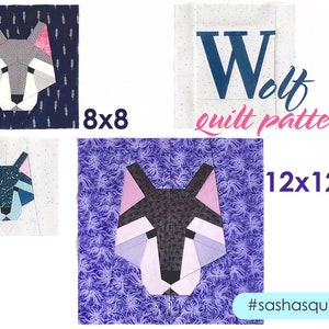 Modello trapunta lupo / Modello PDF / Foundation Paper Piecing / Modello FPP / Facce di animali / Il mio zoo