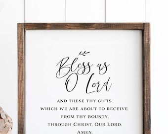 Bless us o lord, catholic meal prayer, before meal prayer, christian sign, wall decor, faith, religious wooden sign, thanksgiving