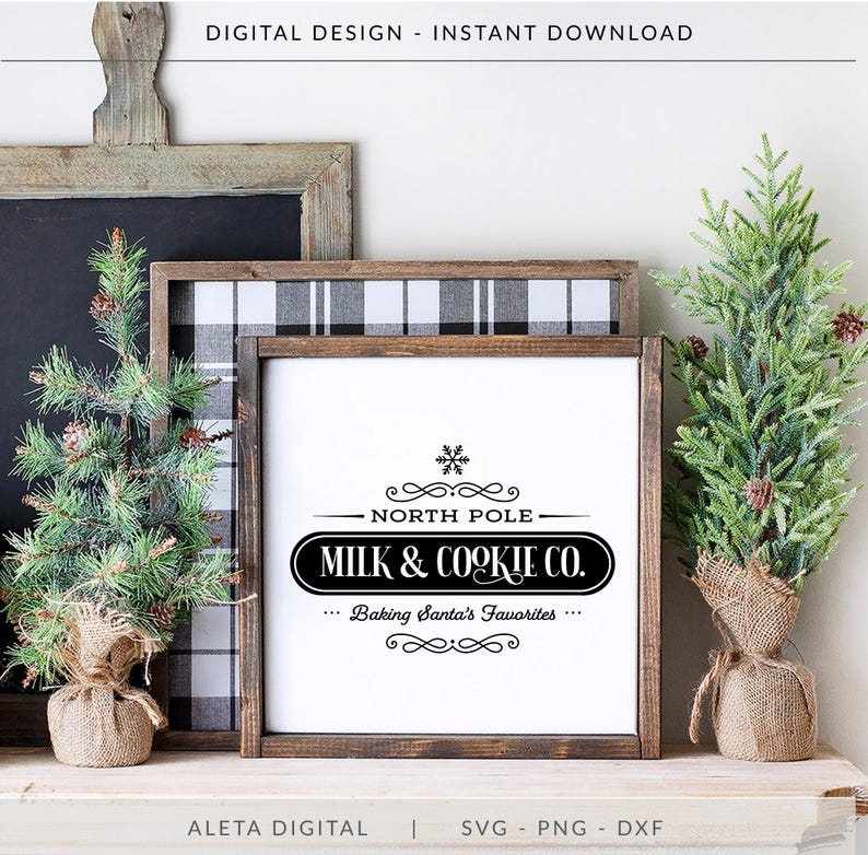 North Pole Milk and Cookie Co Svg, Christmas SVg, Christmas Kitchen Sign Svg, Farmhouse Pillow Svg, Modern Farmhouse Svg, Farmhouse Sign Svg image 4