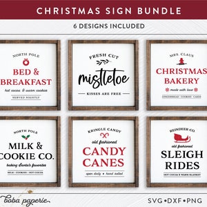 Christmas Sign SVG Bundle, Weihnachtsbäckerei svg, Mistelzweig svg, Schlittenfahrten svg, Milchkeks svg, Zuckerstangen, Nordpol Bett Frühstück svg Bild 1