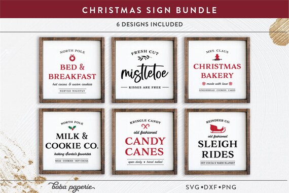 Christmas Sign SVG Bundle, Christmas Bakery svg, Mistletoe svg, Sleigh Rides svg, Milk Cookie svg, candy canes, north pole bed breakfast svg