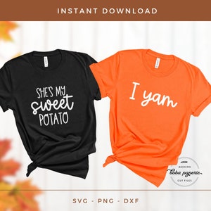 Camiseta de Acción de Gracias para parejas, "Ella es mi batata, yo soy ñame" Svg, camisetas de amigos para Acción de Gracias, camisetas a juego para Acción de Gracias, taza de pareja de otoño