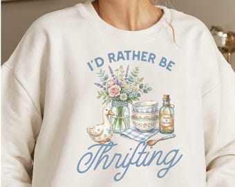 I’d Rather Be Thrifting PNG -Vintage Cottagecore Duck & Floral Sublimation Design Retro Thrifter Gift - Aesthetic Second Hand Lover Digital