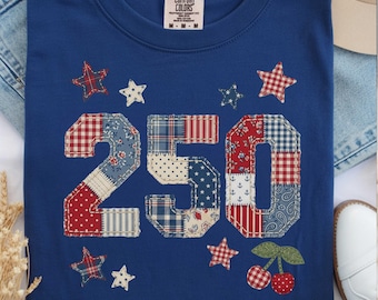 Patriotic 250 PNG, Preppy Patchwork America Shirt Design, 4th of July Sublimation PNG, USA Summer Cruise 2025, Coquette Americana Digital