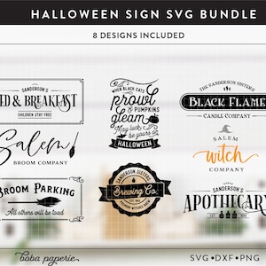Halloween SVG-bundel, halloweendecor, Sanderson-apotheker, zwarte vlam, bezemparkeren svg, heks-svg, sanderson bed breakfast.