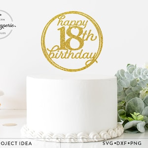 Feliz cumpleaños número 18 SVG. Cumpleaños SVG, adorno para tarta de cumpleaños número 18 SVG, taza de cumpleaños número 18, decoración de fiesta SVG, chica de cumpleaños número 18 SVG