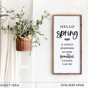 Bonjour printemps SVG, décoration de maison de printemps, citation de printemps, signe de printemps svg, décoration printanière de ferme, enseigne de patio de printemps, décoration rustique, vertical
