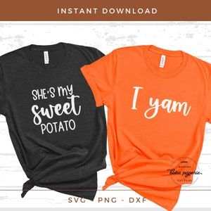 Camiseta de Acción de Gracias para parejas, "Ella es mi batata, yo soy ñame" Svg, camisetas de amigos para Acción de Gracias, camisetas a juego para Acción de Gracias, taza de pareja de otoño