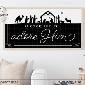 O Come Let us Adore Him SVG, boerderij kerst SVG, kerst decor svg, kerstmis svg, kerst decor svg, kerstlied svg