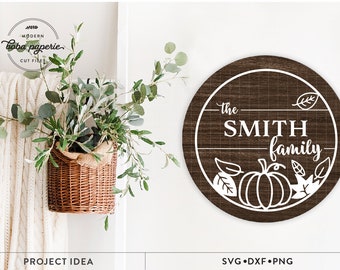Family Name SVG, fall SVG, family name sign, last name svg, Modern Farmhouse, round family sign svg, round wooden sign svg, fall sign svg