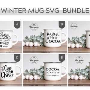 Lot de tasses de Noël SVG, lot de tasses à café SVG, tasse à café d'hiver, tasse de chocolat chaud svg, citation d'hiver, chemise d'hiver, tasse d'hiver
