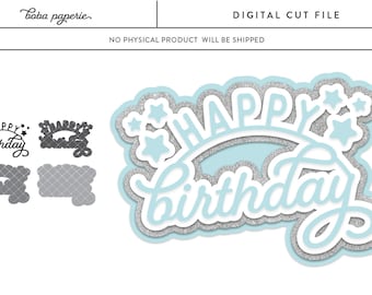 Gelukkige verjaardag cake topper SVG, gelaagde cake topper SVG, gelaagde SVG, verjaardagsfeestje decor, taart decoratie SVG, diy taart topper SVG