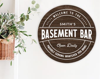 Basement Bar SVG, Serving whatever you bring svg, customizable last name,  Family Name SVG,  farmhouse svg, farmhouse sign svg, round sign