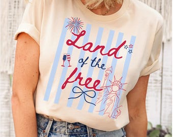 Land of the Free SVG PNG, 4th of July Shirt Design, Patriotic America Tee, USA Independence Day Sublimation, Preppy Striped, 300dpi