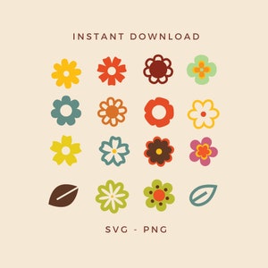 Retro Daisy Svg png clipart | Flower svg | Retro Flower Shapes | Daisy Png | Retro Daisy Svg | Spring Svg | Boho Flowers SVG  | Png Files