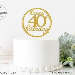 Feliz 40º aniversário SVG. Topo de bolo de aniversário de 40 anos svg, festa de aniversário de 40 anos, caneca de aniversário de 40 anos, decoração de festa svg, menina de aniversário de 40 anos svg