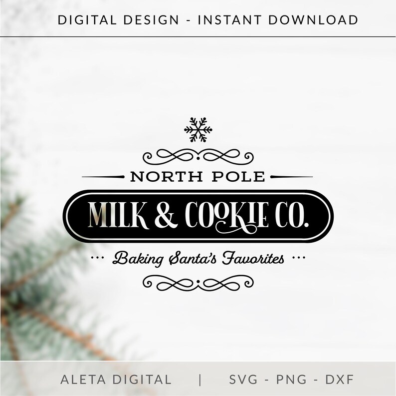 North Pole Milk and Cookie Co Svg, Christmas SVg, Christmas Kitchen Sign Svg, Farmhouse Pillow Svg, Modern Farmhouse Svg, Farmhouse Sign Svg image 2