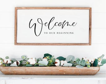 Bienvenido a nuestro comienzo SVG, archivo de corte de letrero de boda, bienvenido a nuestra boda SVG, letrero de boda SVG, bienvenido SVG, descarga instantánea, decoración del hogar