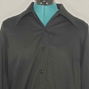 Durable Press Womens Button Up Shirt Black Long Sleeves Collar Vintage Blouse 36