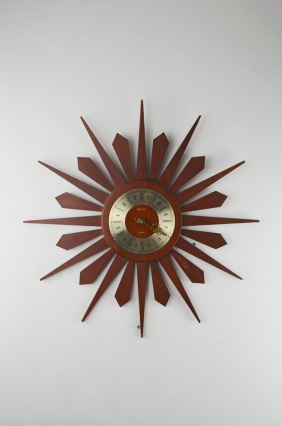 Vintage Sunburst Wall Clock Etsy UK