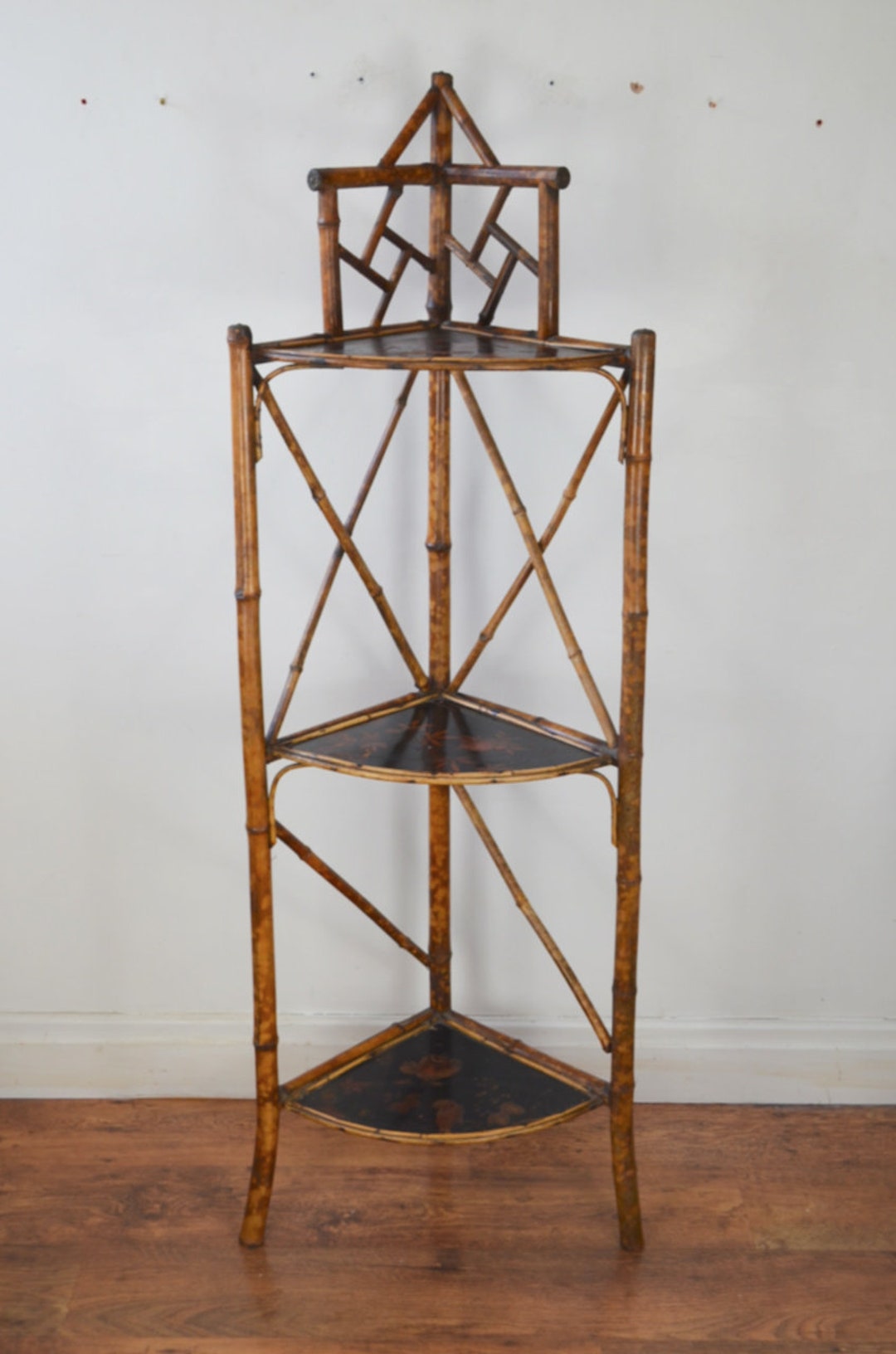 Antique Bamboo Corner Shelves Etsy UK