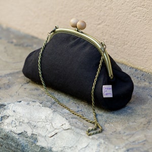 Cartera de mano de lino negra, Bolso de noche para mujer, Bolso de mano negro, Regalo único para ella imagen 7