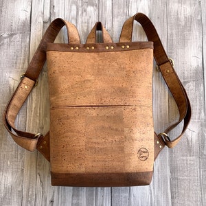 Brown cork backpack, Unisex men's and women's backpack, City Bag, Laptop backpack, Eco-friendly Vegan Bag image 3