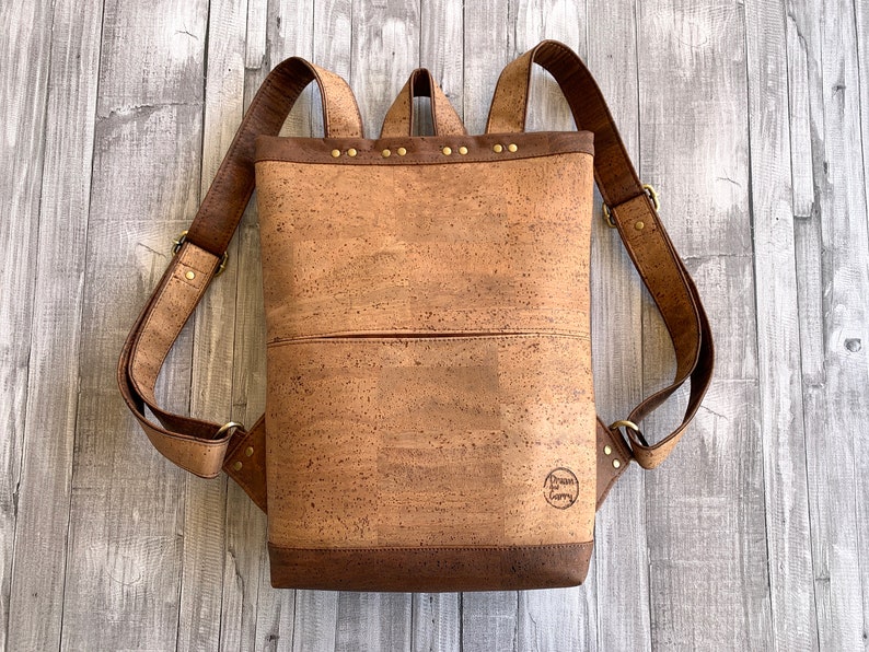 Brown cork backpack, Unisex men's and women's backpack, City Bag, Laptop backpack, Eco-friendly Vegan Bag image 3