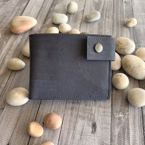 Cartera de corcho plegable gris para hombre, cartera minimalista, regalo personalizado con monograma para él