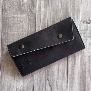 Cartera de viaje de corcho negro, cartera vegana grande con tres pliegues para mujer, cartera prémium para mujer, regalo ecológico
