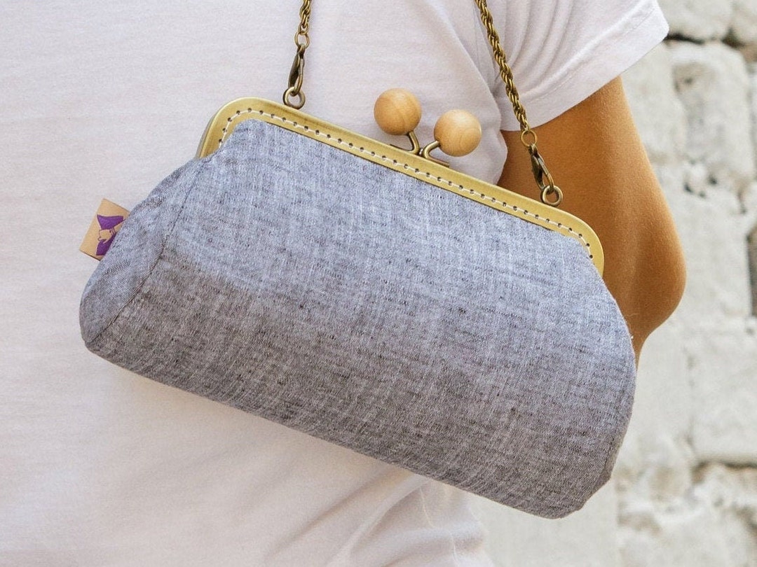 Gray Linen Clutch Purse, Womens Everyday Purse, Unique Gift for Her