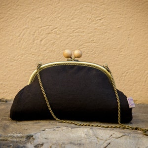 Cartera de mano de lino negra, Bolso de noche para mujer, Bolso de mano negro, Regalo único para ella imagen 6